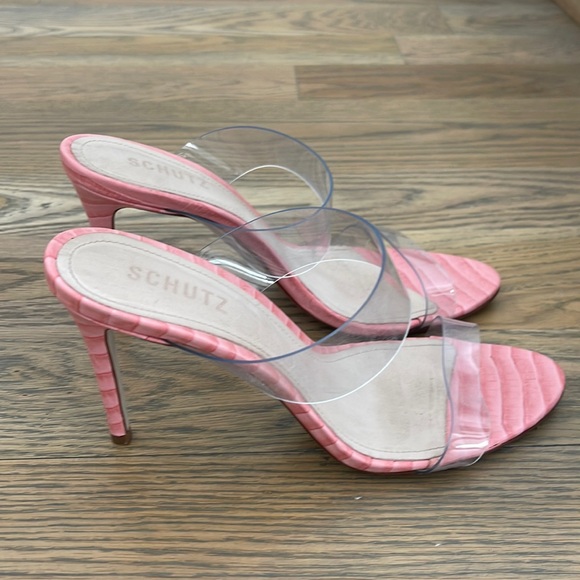 Schutz Pink and Clear Ariella Heeled Sandals - Picture 1 of 4